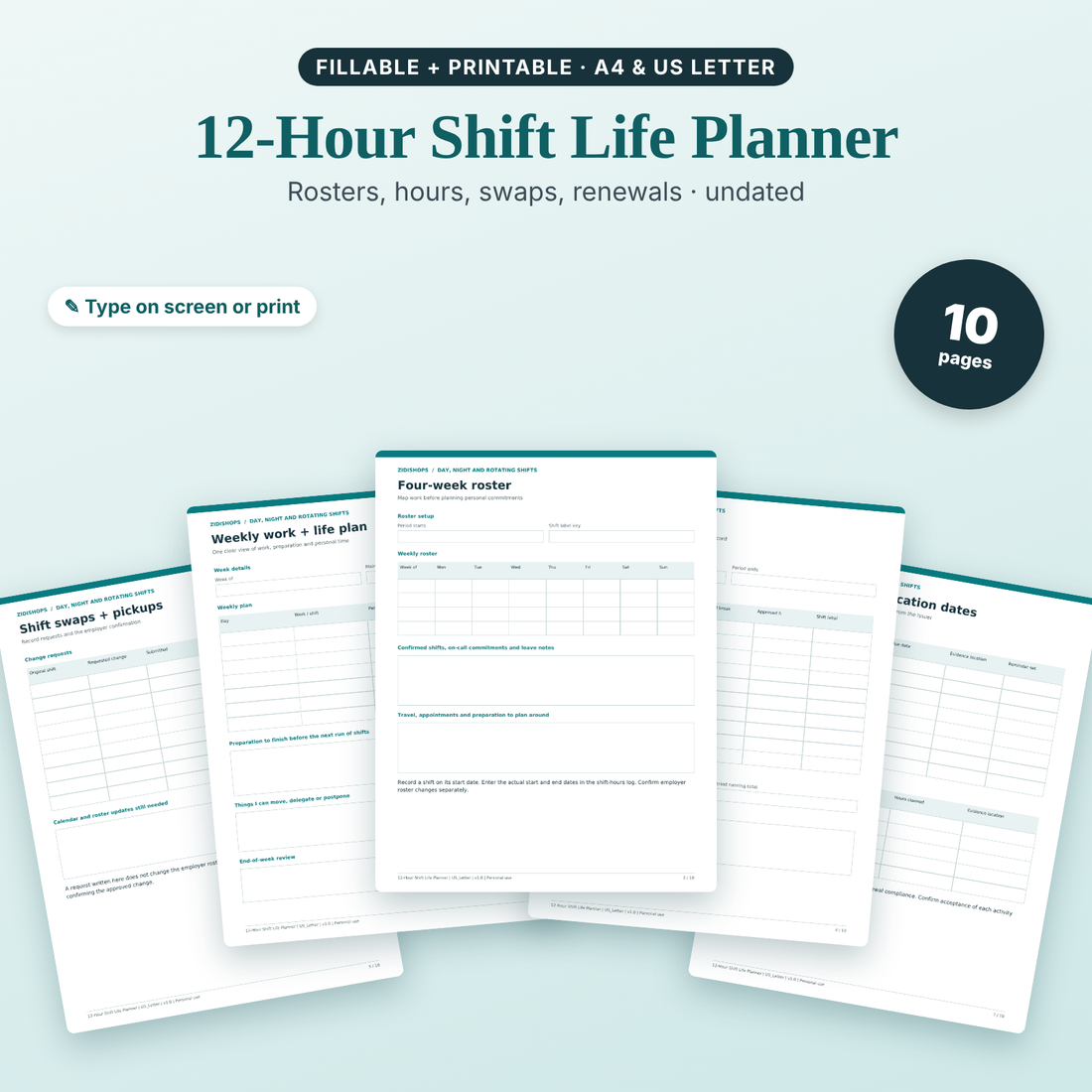 12-hour shift life planner for nurses