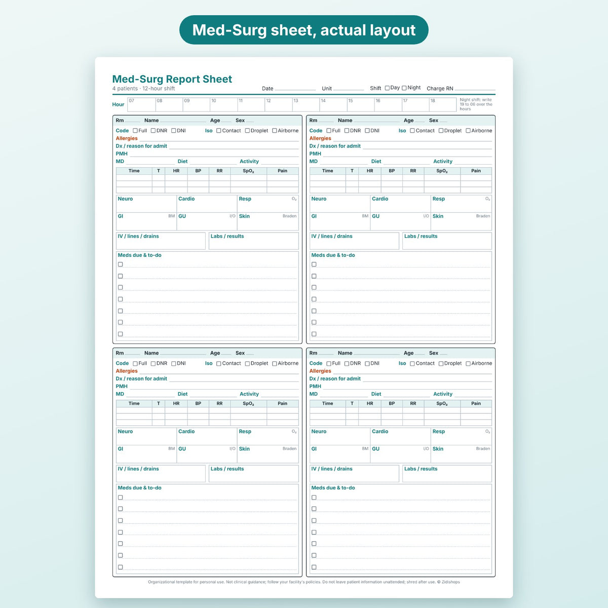 Med-Surg report sheet actual layout