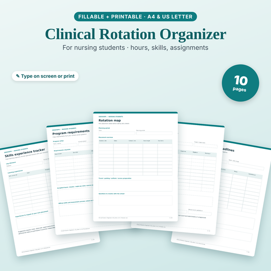 Clinical Rotation Organizer for nursing students, fillable and printable PDF